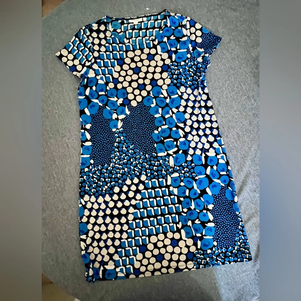 CHICO’S Blue, Black & White Geometric Tunic Dress Size 1  US M  NWOT P2P: 18” - Picture 2 of 14